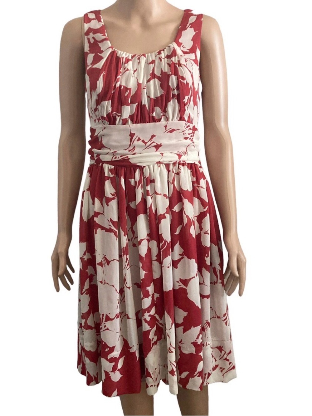 Talbot’s Terracotta Off White Floral Midi Sleeveless Dress Flowy, Slimming 14 🇺🇸